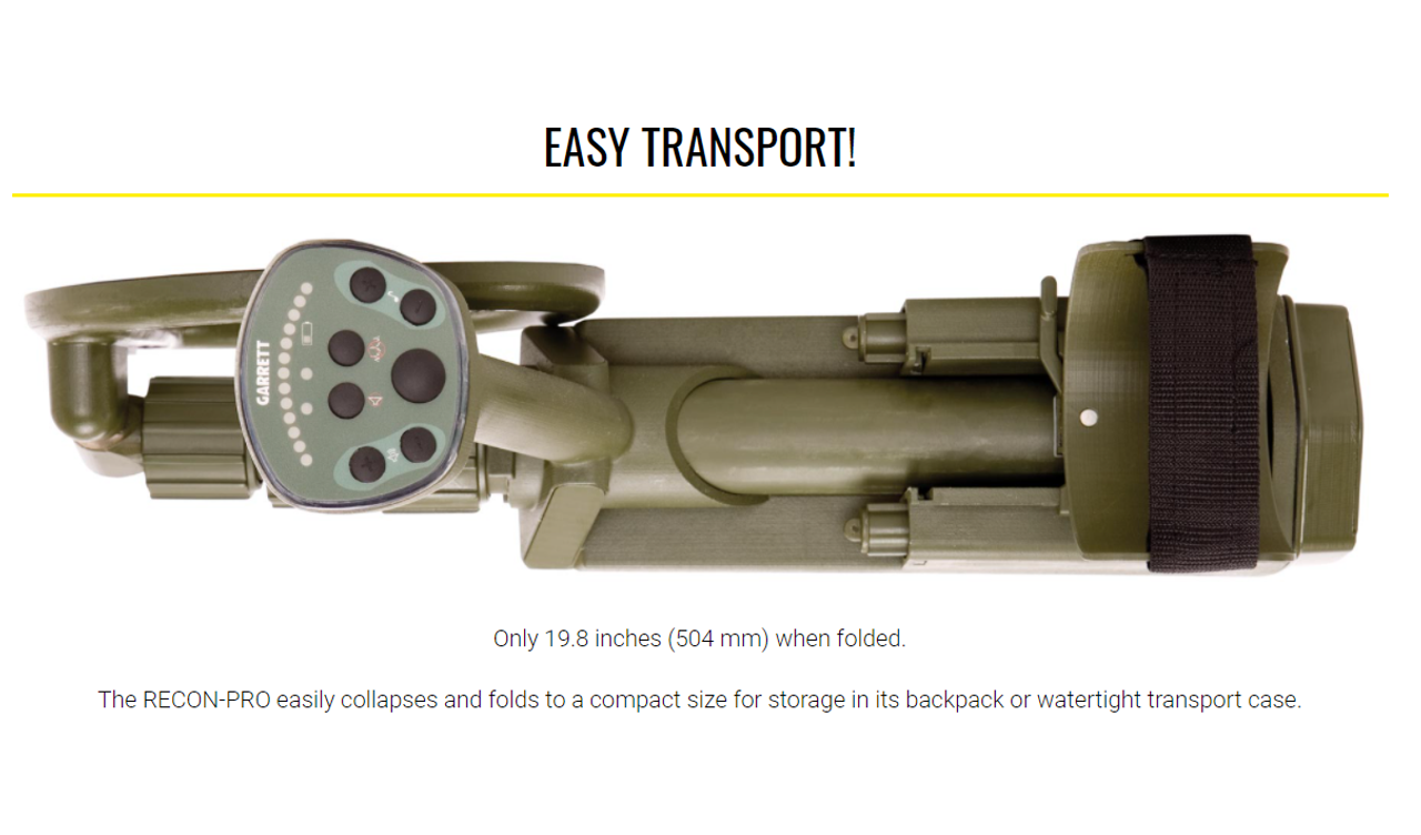 Garrett RECON-PRO AML-1000 UXO Configuration, Mine / ERW Detector, Waterproof, 1220010, 38 x 50cm open coil search head, for locating larger and more deeply buried objects, Includes surface debris elimination, headset, etc. Complete Kit