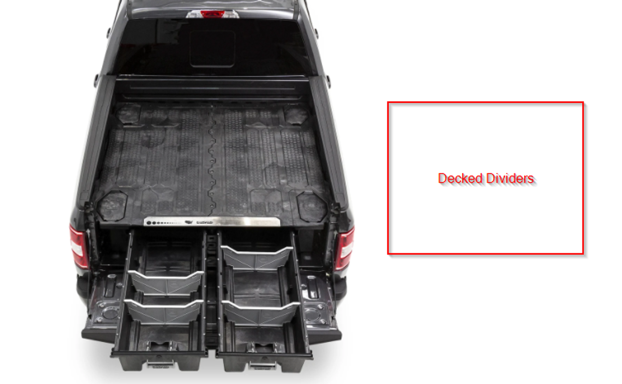 Decked Pickup Truck Weatherproof Storage System with 2 Sliding Drawers, FULL-SIZE, 2000 lb payload, easy install with minor or no drilling, fits Ford Raptor, F-150, Super Duty; GMC & Chevy Silverado, Sierra; Dodge Ram; Toyota Tundra; Nissan Titan