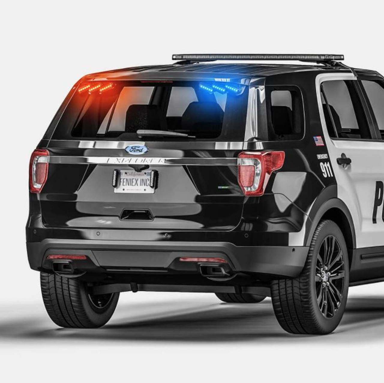 Feniex Q-1521FE Quad Series, Ford Police Interceptor Utility (Explorer), 2020-2021-2021,  Rear Spoiler Mount, 4 Color, Light Bar, Rear Facing, LED (Red, Blue, White and Amber)