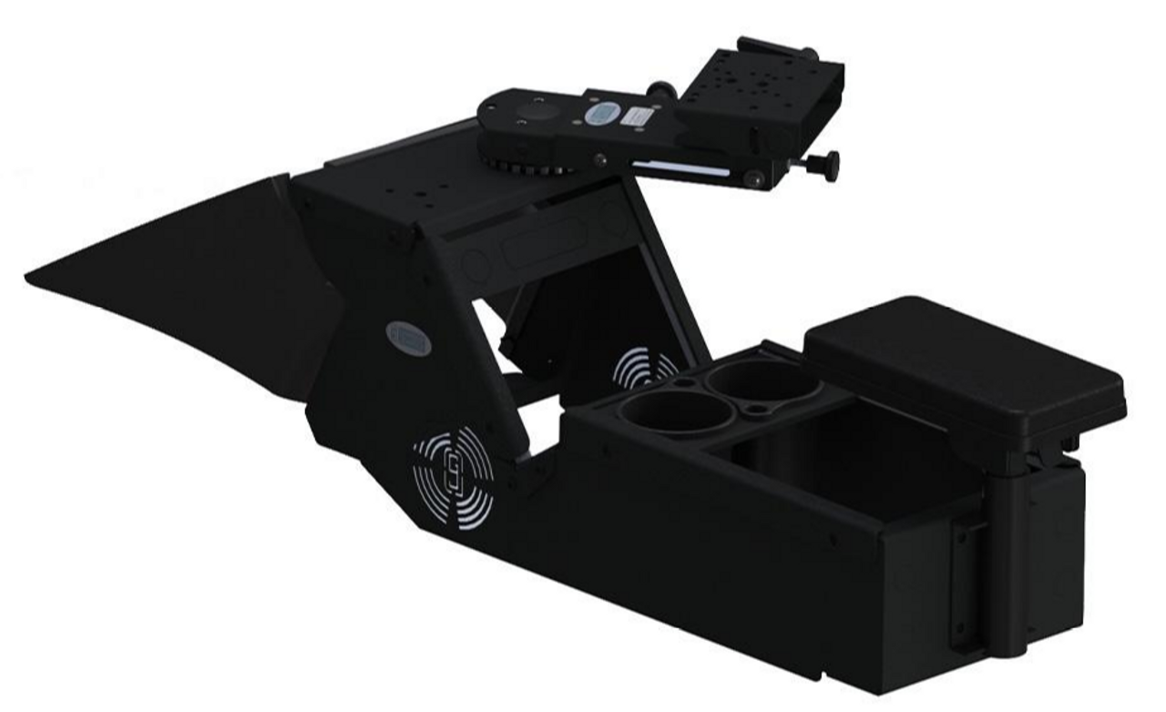 Gamber Johnson 7170-0887-04, 2021+ Dodge Charger Console Box, Cup Holder, Rear Armrest and Mongoose 9" Locking Slide Arm with Short Clevis, includes faceplates and filler panels