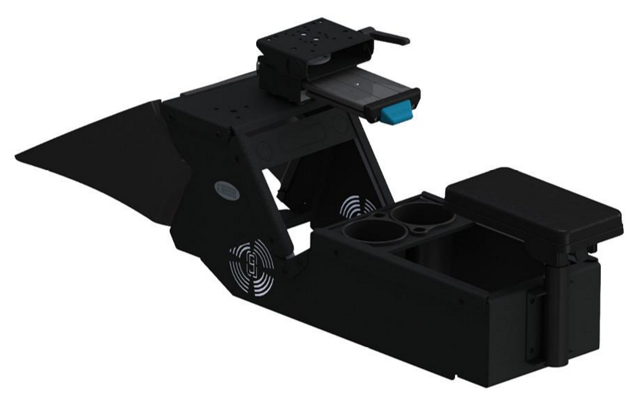 Gamber Johnson 7170-0887-06, 2021+ Dodge Charger Console Box, Cup Holder, Rear Armrest and Mongoose XE 9" Motion Attachment, includes faceplates and filler panels