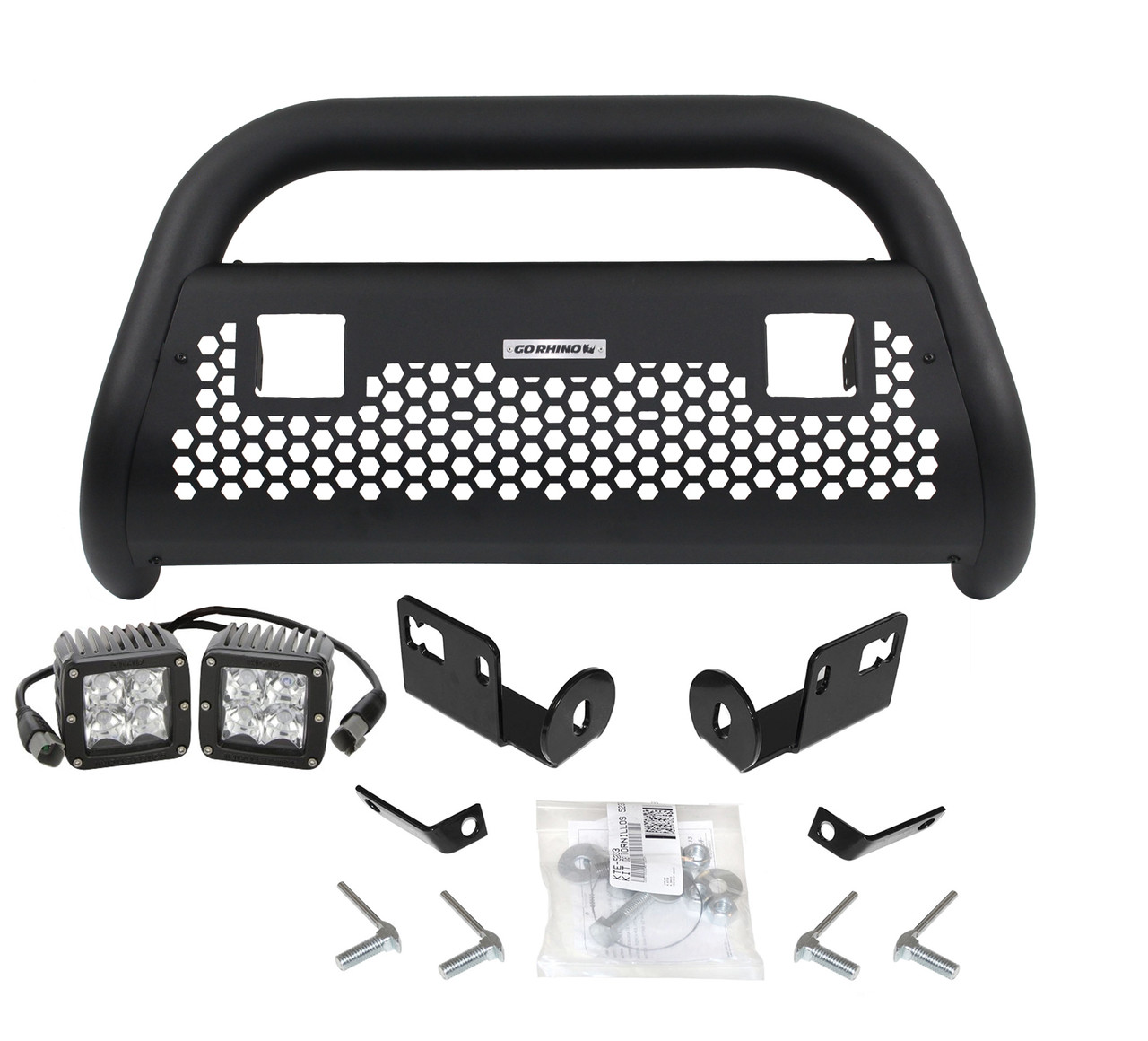 Go Rhino 5514211T Chevrolet Colorado 2015-2020 RC2 LR- Complete kit: Bull Bar, Front Guard + Brackets +Lights, Black Textured Mild Steel (Lights Included) Installation Kit Included