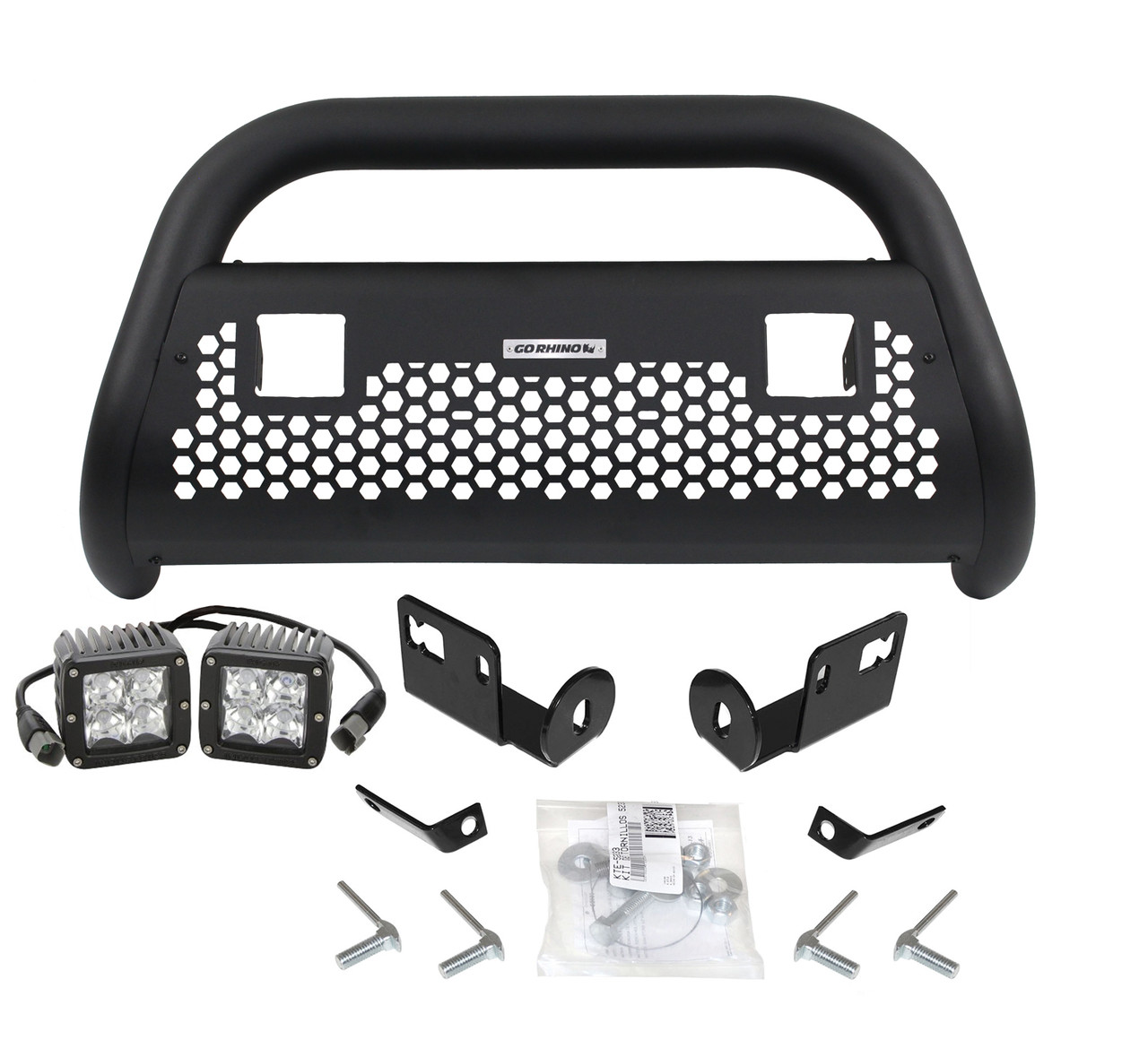 Go Rhino 5514211T GMC Canyon 2015-2020 RC2 LR- Complete kit: Bull Bar, Front Guard + Brackets +Lights, Black Textured Mild Steel (Lights Included) Installation Kit Included