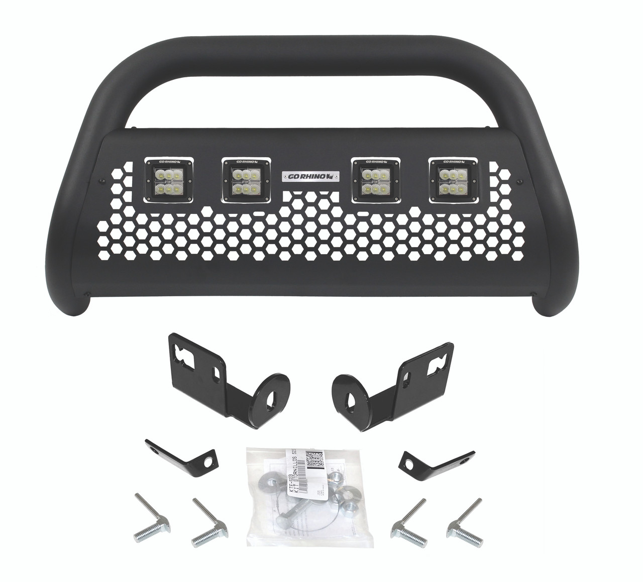 Go Rhino 55534LT Toyota Sequoia 2008-2021 RC2 LR - 4 lights - Complete kit: Bull Bar, Front Guard + Brackets + GR Lights, Black Textured Mild Steel (Light Bar Included) Installation Kit Included