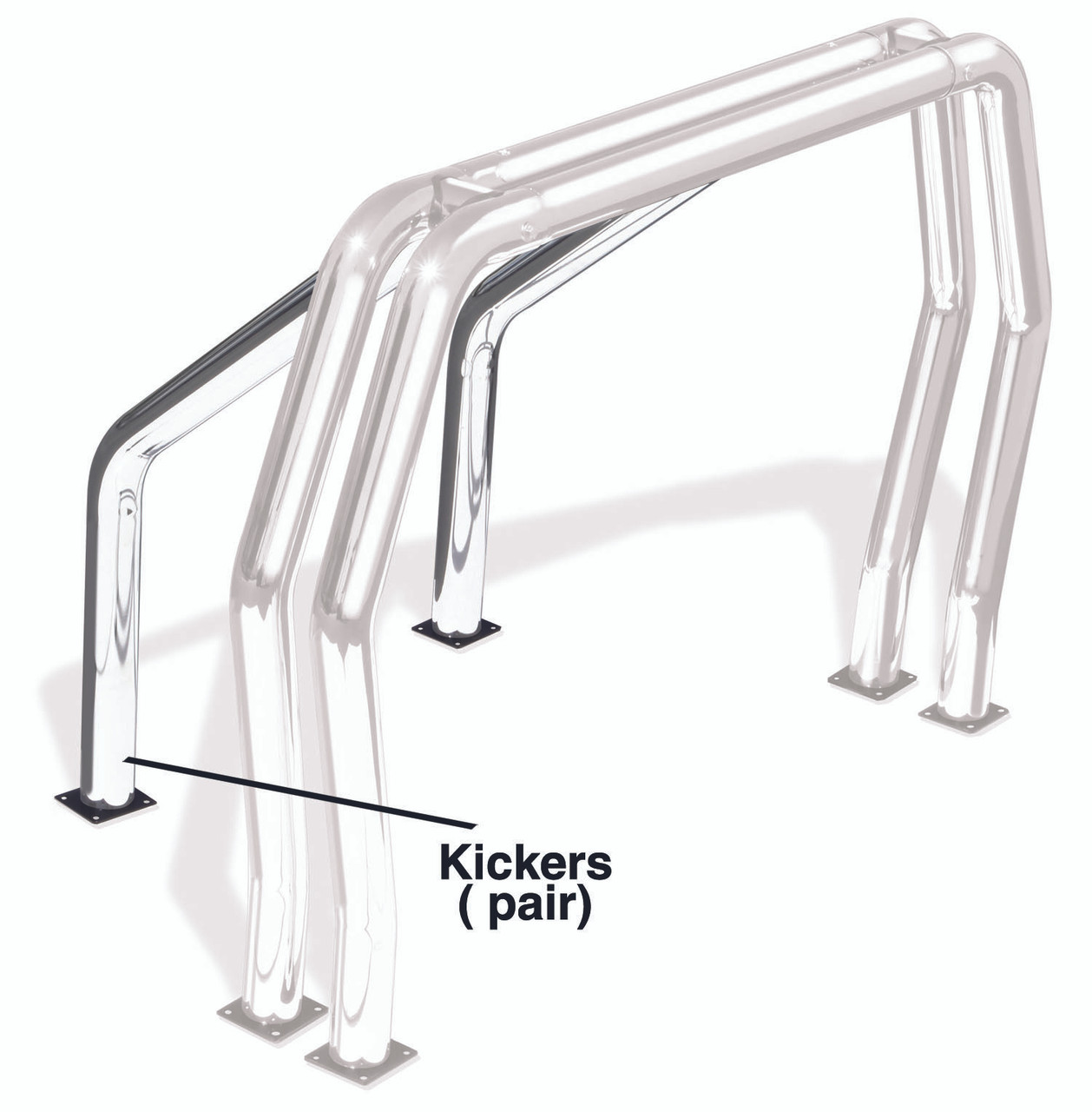 Go Rhino 9370PS Universal Kickers, RHINO Bed Bar, Roll Bar, Polished Stainless Steel, Mounting Kit Included