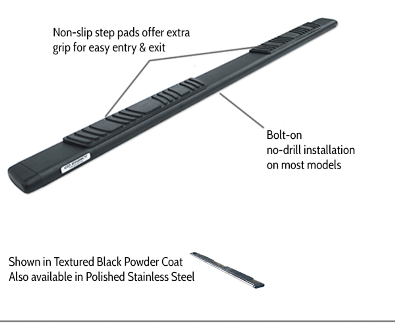 Go Rhino 685409987PS RAM 2500HD, 3500HD, 2010 - 2021, 5 inch OE Xtreme Low Profile - Complete Kit: Sidesteps + Brackets, Stainless steel, Polished, 650087PS side bars + 6840995 OE Xtreme Brackets. 5 inch wide x 87 inch long side bars