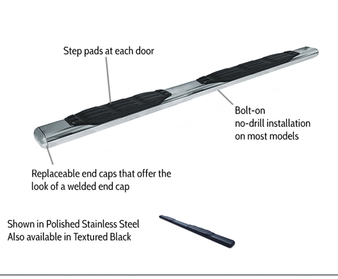 Go Rhino 105415680PS Ford, F-150, 2015 - 2021, 5 inch 1000 Series - Complete Kit: Sidestep + Brackets, Stainless steel, Polished, 10580PS bars + 6841565 OE Xtreme Brackets