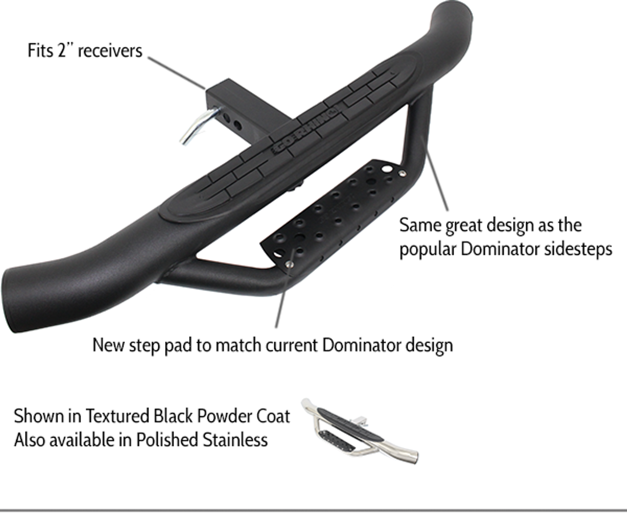 Go Rhino, D360PS Universal Dominator Hitch Step, 36" long, Fits 2" Receivers, Stainless steel, Polished