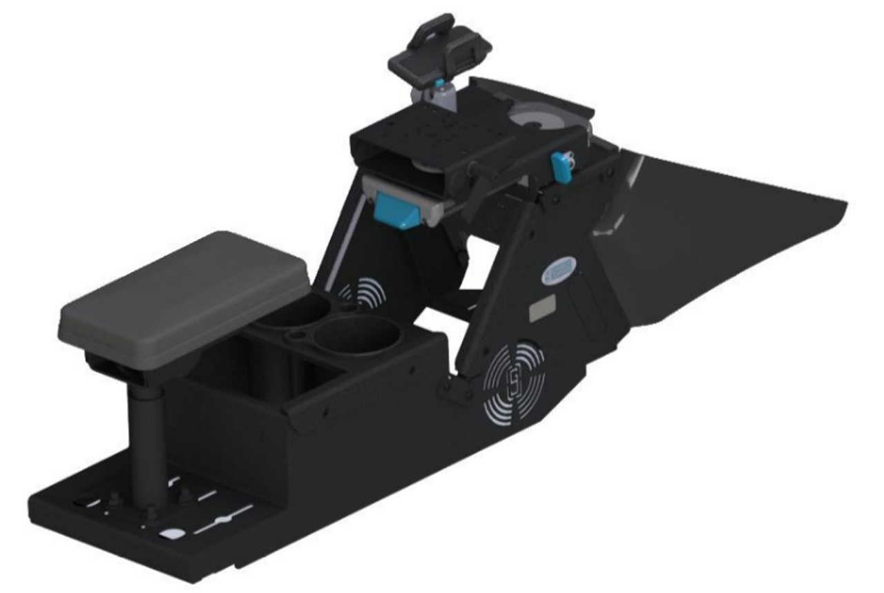 Gamber Johnson 7170-0927-03, 2021+ Dodge Charger Console Box (Short 8.5") Kit with Cup Holder, Magnetic Phone Holder, Printer Armrest, and Mongoose XLE 9" Motion Attachment, includes faceplates and filler panels