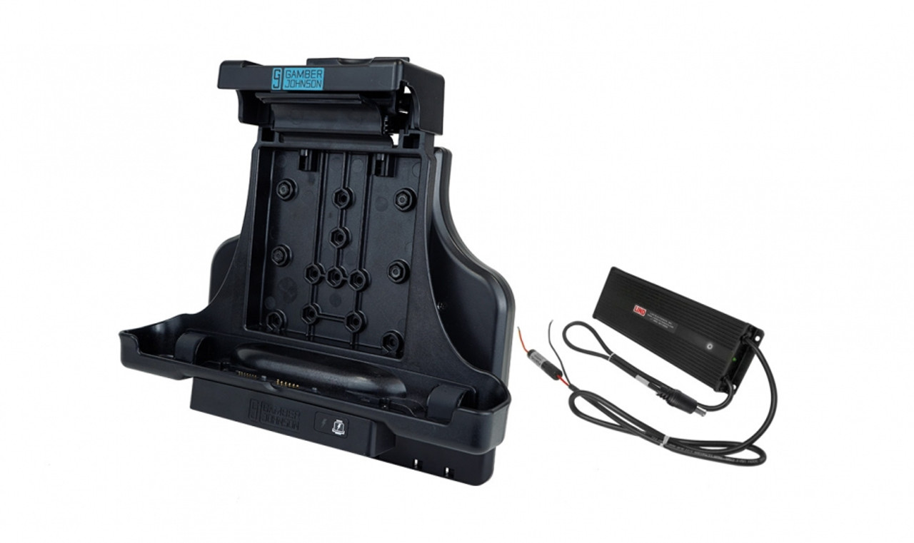 Gamber Johnson 7170-0801, Zebra L10 Windows Tablet Vehicle Docking Station (NO RF) with LIND 72-110V Material Handling Isolated Power Adapter
