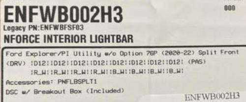 SoundOff nForce Interior Rear Facing LED Light Bar, Dual Color per lighthead, RED/WHITE-BLUE/WHITE, 2020-2023 Interceptor Utility, ENFWB002H3