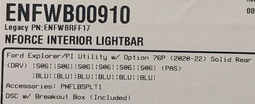 SoundOff nForce Interior Rear Facing LED Light Bar, Single Color per lighthead, BLUE, 2020-2023 Interceptor Utility W/ Option 76P, Breakout Box Included, ENFWB00910
