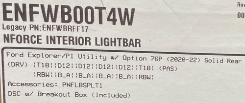 SoundOff nForce Interior Rear Facing LED Light Bar, Dual Color (Blue/Amber), Trio Tips (Red/Blue/White) per lighthead, 2020-2023 Interceptor Utility W/ Option 76P, Breakout Box Included, ENFWB00T4W