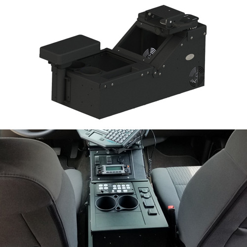 Gamber Johnson 7170-0567-05 Wide Body Console with Cupholder, Pocket, Armrest and 6" Locking Slide Arm Kit, includes faceplates and filler panels