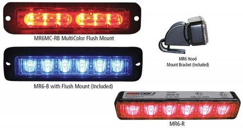 Code-3 MR6 Surface/Flush or Hood Mount .8 Inch Light Head, 6 LED Single or Split Color