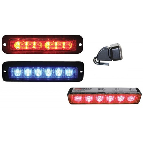 Code-3 MR6 Surface/Flush or Hood Mount .8 Inch Light Head, 18 LED TriColor, Red/Blue/White, MR6TC-RBW