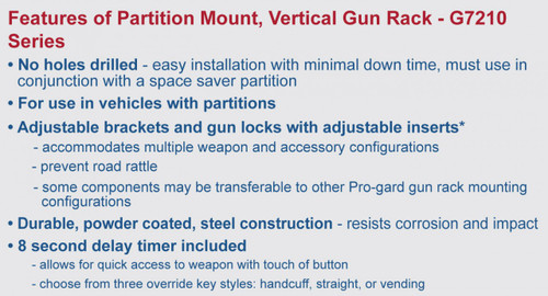 Pro-Gard GVPM, Vertical Partition Mount Gun Rack, For Single Or Dual Weapons, Mounts to Partition Recessed Panel, Custom Order
