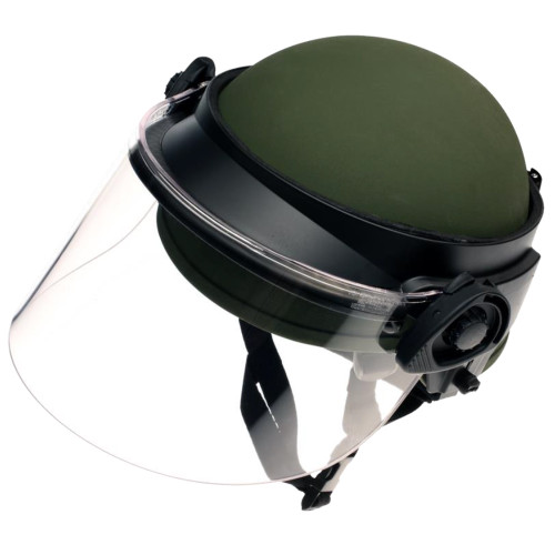 Paulson DK6-H.150S Field Mount Tactical Face Shield designed to fit ballistic helmets (ACH, MICH, & PASGT style).  Helmets not included/Shield length is 6" to accommodate gas mask. Shield thickness .150 ".