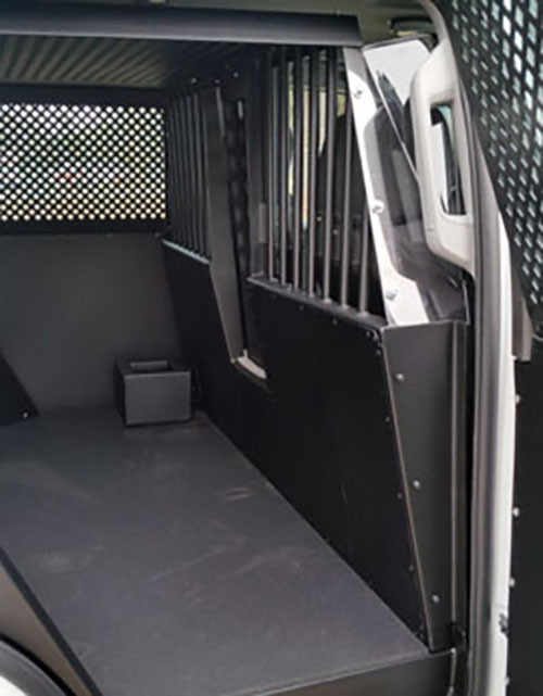 American Aluminum Dodge Durango 2011-2020 EZ Rider Law Enforcement K9 Kennel Transport System, Insert, Black or Aluminum Finish, includes rubber mat, door panels, and window guards