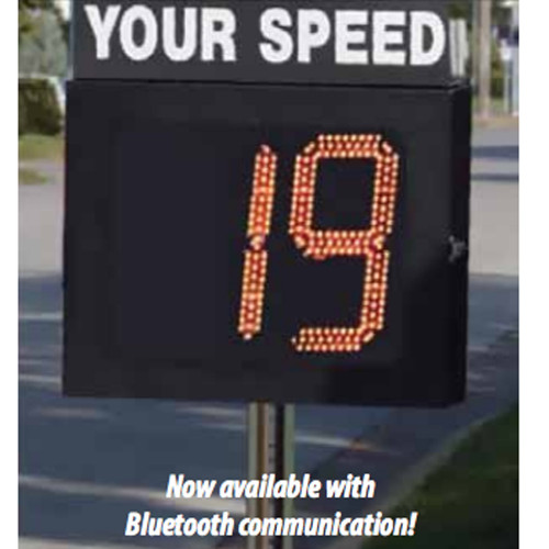 MPH Crossing Guard Radar Speed Sign, Movable Display, Includes Rolling Base/Enclosure - Pole - and Sign, 2-Digit Amber Display with Overspeed Notifications