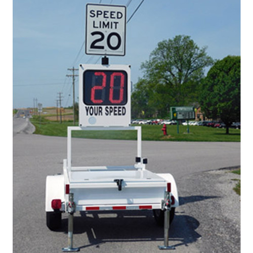 MPH Radar Speed Trailer, 18-inch Display, Raises to 8 feet high, Foldable, 2-digit red or amber display, includes changeable speed limit sign