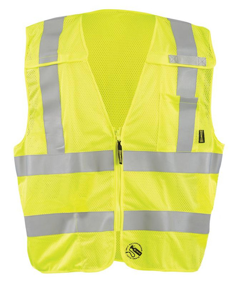 Occunomix TSE-IMBZX Self Extinguishing Break-Away X-Back Uniform Vest with 2 inch silver reflective Flame Resistant Tape, 1 chest pocket, available in Yellow and Orange