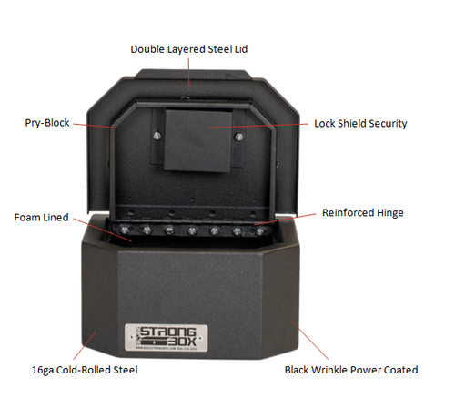 BOSS StrongBox 7408 Universal Vehicle Pistol Safe Box, Key Lock, Handgun Storage, 10x8x5, includes foam lining