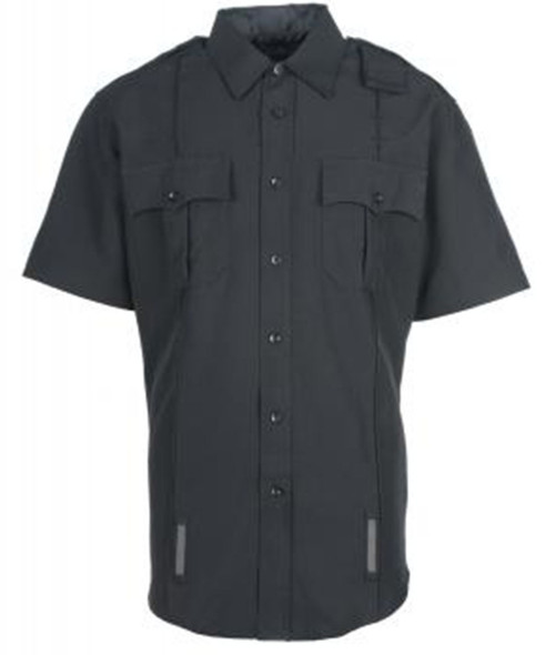 Spiewak SU310ZS Professional Poly Men's Short Sleeve Button-Down Duty Shirts with Mic Port and Mesh, Uniform, 2 Chest Pockets, Available in Black, Dark Navy Blue, Spruce Green, and White