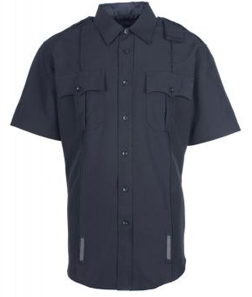 Spiewak SU310ZS Professional Poly Men's Short Sleeve Button-Down Duty Shirts with Mic Port and Mesh, Uniform, 2 Chest Pockets, Available in Black, Dark Navy Blue, Spruce Green, and White