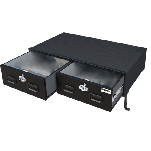TruckVault Ford Police Interceptor Utility 2020-2021+ Elevated Series Drawer Storage Unit, 2 Drawers, Choose 6-10 inches Height, Includes Combo Locks and Dividers (2 Short & 2 Long), Carpeted Interior and Top, Still Access Spare Tire, Optional Foam &