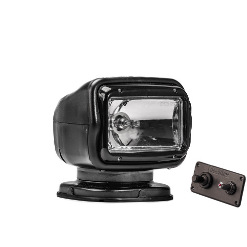 Golight 2021  Remote Control Halogen Searchlight, with Permanent mount, includes Hardwired Dash Mount Remote, 20 ft Wiring Harness with Quick Disconnects for Easy Installation, Mounting Hardware, and Rockguard Lens Cover, available in White or Black
