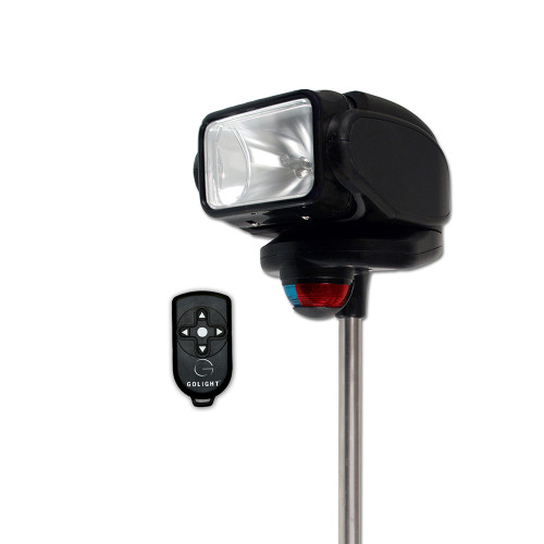 Golight 2151 GoBee Bow Mount Search/Navigation Halogen Light, 360 Degree Rotation, includes Programmable Wireless Handheld Remote, 12 in. Stanchion with Integral Navigation Lights, and Nylon Storage Bag, Black
