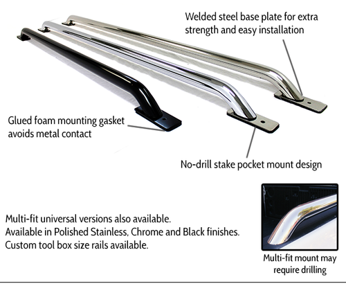 Go Rhino 8067UPS Universal Bed Rails, 67 inch Long, Without base plates, Polished Stainless Steel, Mounting Kit Included, Fits Ford Chevrolet Toyota Jeep, Dodge, Nissan, Buick GMC