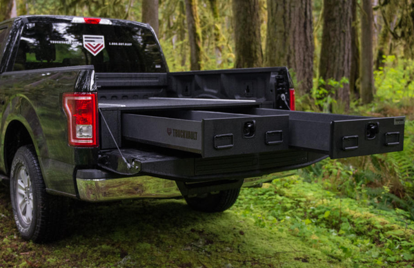 TruckVault Universal Pickup Truck All-Weather Series Storage System with 2 Drawers, Choose 6-10 inches Height, Includes Folding T-Handle Compression Keyed Locks, Dividers (2 Short & 2 Long), LINE-X Sprayed Coating, Weatherproof