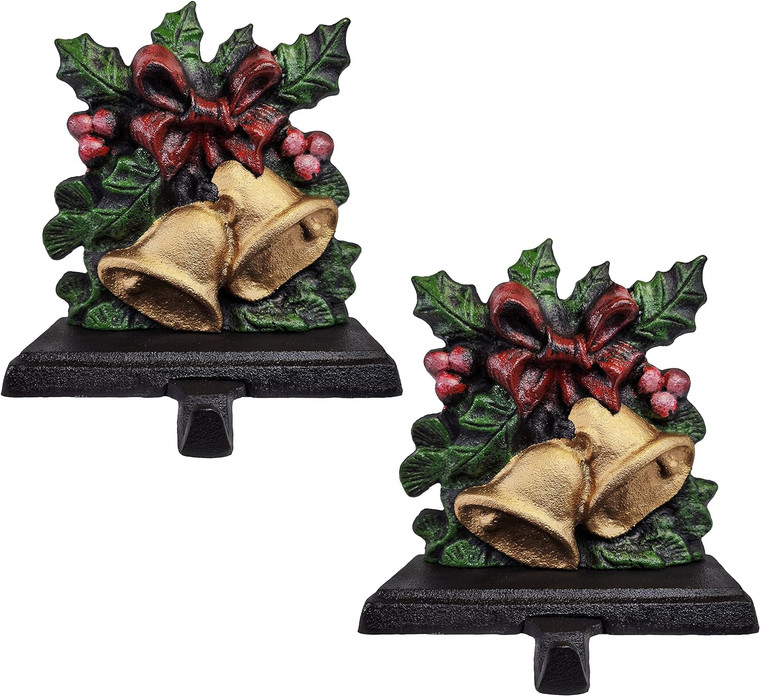 Cast Iron Christmas Stocking Holder, Strong and Durable Hook, Designed, Measures 7X 5.5 inches, Weighs 3.5 lbs, Perfect (Bell - 2 Pcs)