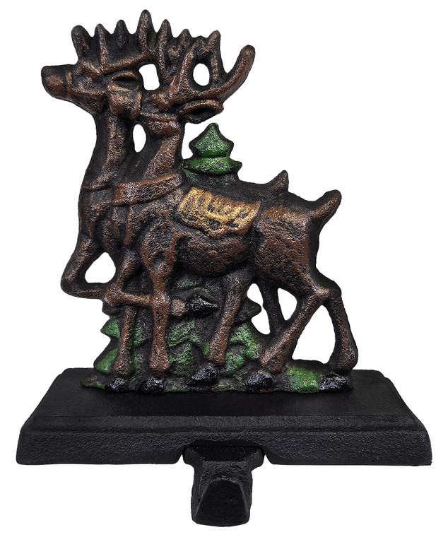 Cast Iron Reindeer Stocking Holder, Solid, Beautiful, Available in Holiday Colors, Perfect for Housewarming Gift, Holiday Christmas Gift, Stocking Hanger