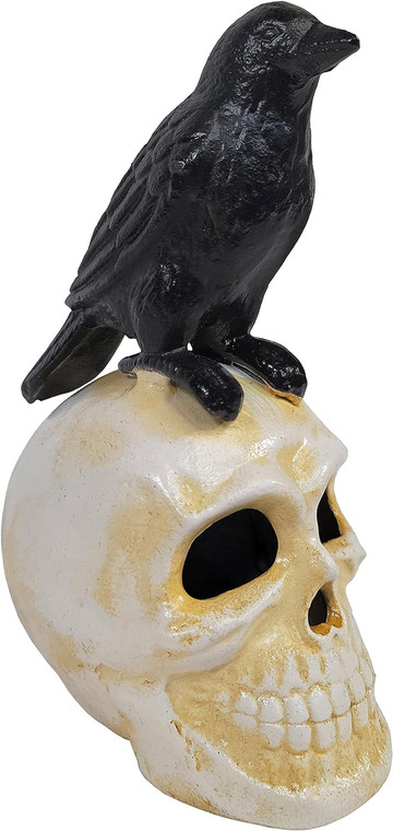 Cast Iron Scary Crow and Skull Halloween Indoor and Outdoor Decoration 2.75 x 6 inches