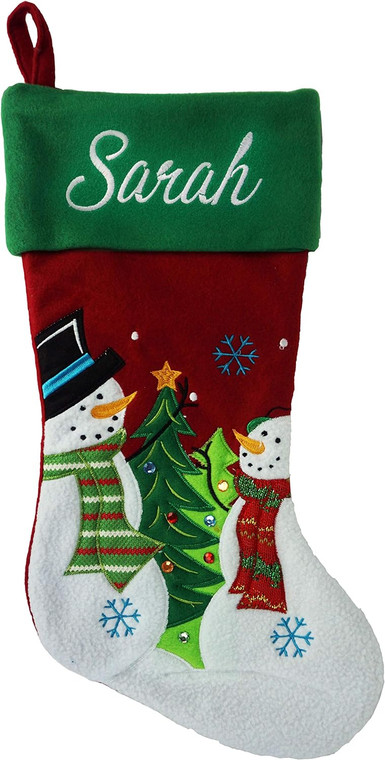 Personalized Christmas 2 Snowmen Stocking 20" Custom Embroidered Stockings for Your Family and Pets! (2 Snowmen)
