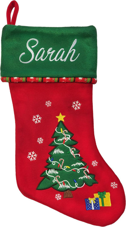 Personalized Christmas Tree Stocking 20" Custom Embroidered Stockings for Your Family and Pets! (Tree)