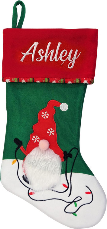 Personalized Christmas Gnome Stocking 20" Custom Embroidered Stockings for Your Family and Pets! (Gnome)