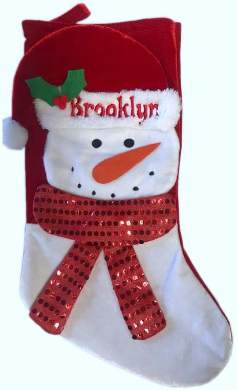 Personalized Christmas Snowman Stocking 18" Custom Embroidered Stockings for Your Family and Pets! (Snowman Carrot)