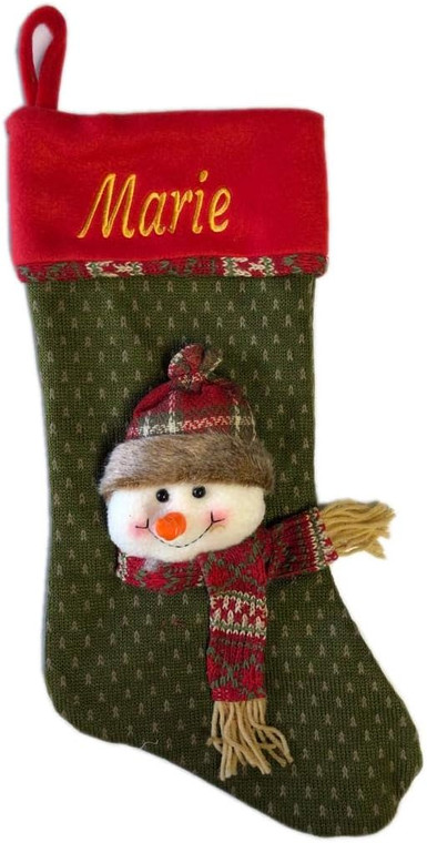 Personalized Christmas 3D Snowman Stocking 20" Custom Embroidered Stockings for Your Family and Pets! (Snowman S16)
