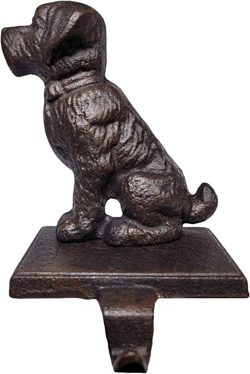Cast Iron Sitting Dog Stocking Holder - Antique Brown