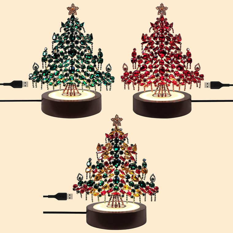 Glass Crystal Jewel Tree Decoration with LED Base, Choose Your Own Color Tree, Set of 1,2, 3, 4