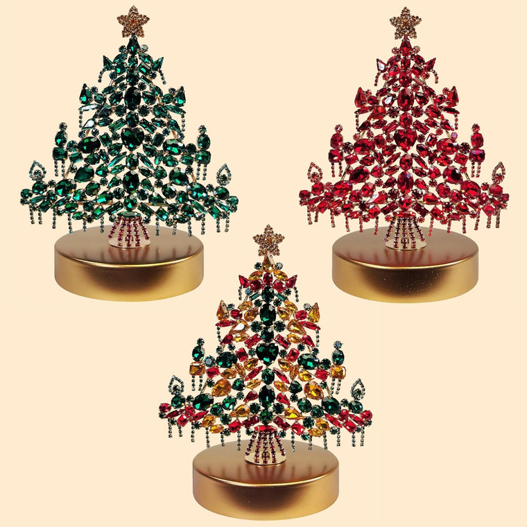 Glass Crystal Jewel Tree Decoration with Gold Metal Base, Choose Your Own Color Tree, Set of 1, 2, 3, 4 (Choose Any Color Trees)