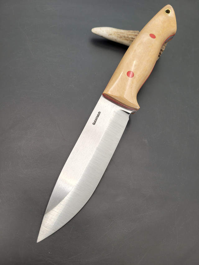 Field Scout handmade bushcraft knife by QuickHatch Knife Co. in Idaho, built for hunting, camp chores, and outdoor use.