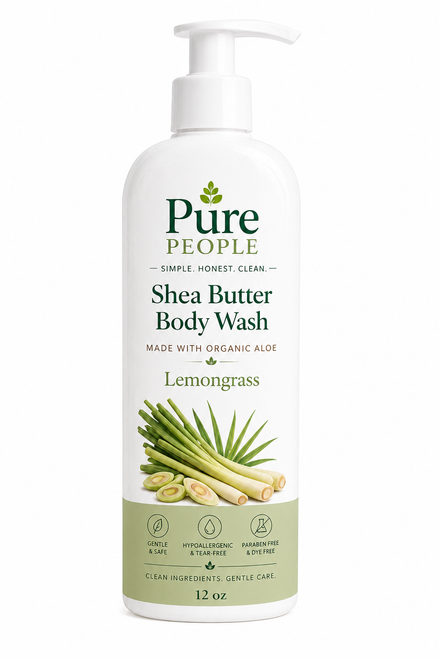 Natural Lemongrass Body Wash with Organic Shea Butter, Aloe Vera & Essential Oils