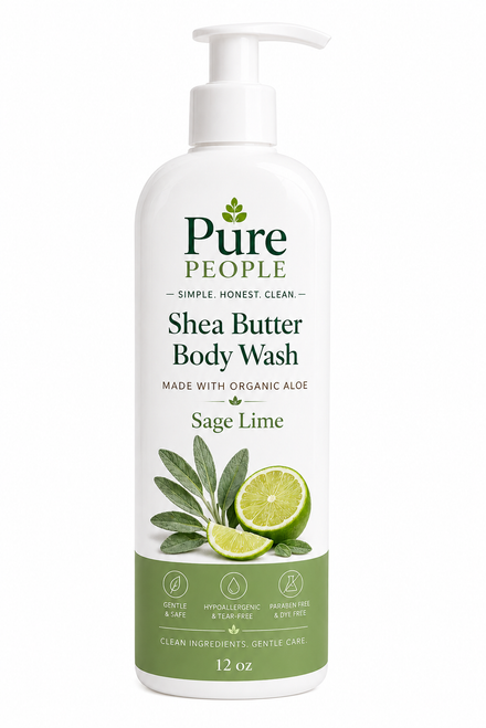 Natural Sage Lime Body Wash with Organic Shea Butter, Aloe Vera & Essential Oils