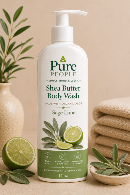 Natural Sage Lime Body Wash with Organic Shea Butter, Aloe Vera & Essential Oils