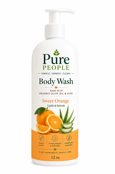 Natural Sweet Orange Body Wash with Organic Olive Oil, Aloe Vera & Essential Oils
